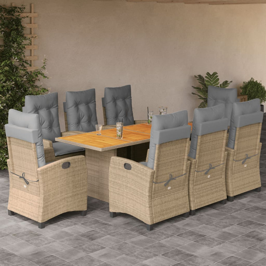 9-Delige Tuinset Met Kussens Poly Rattan Gemengd Beige