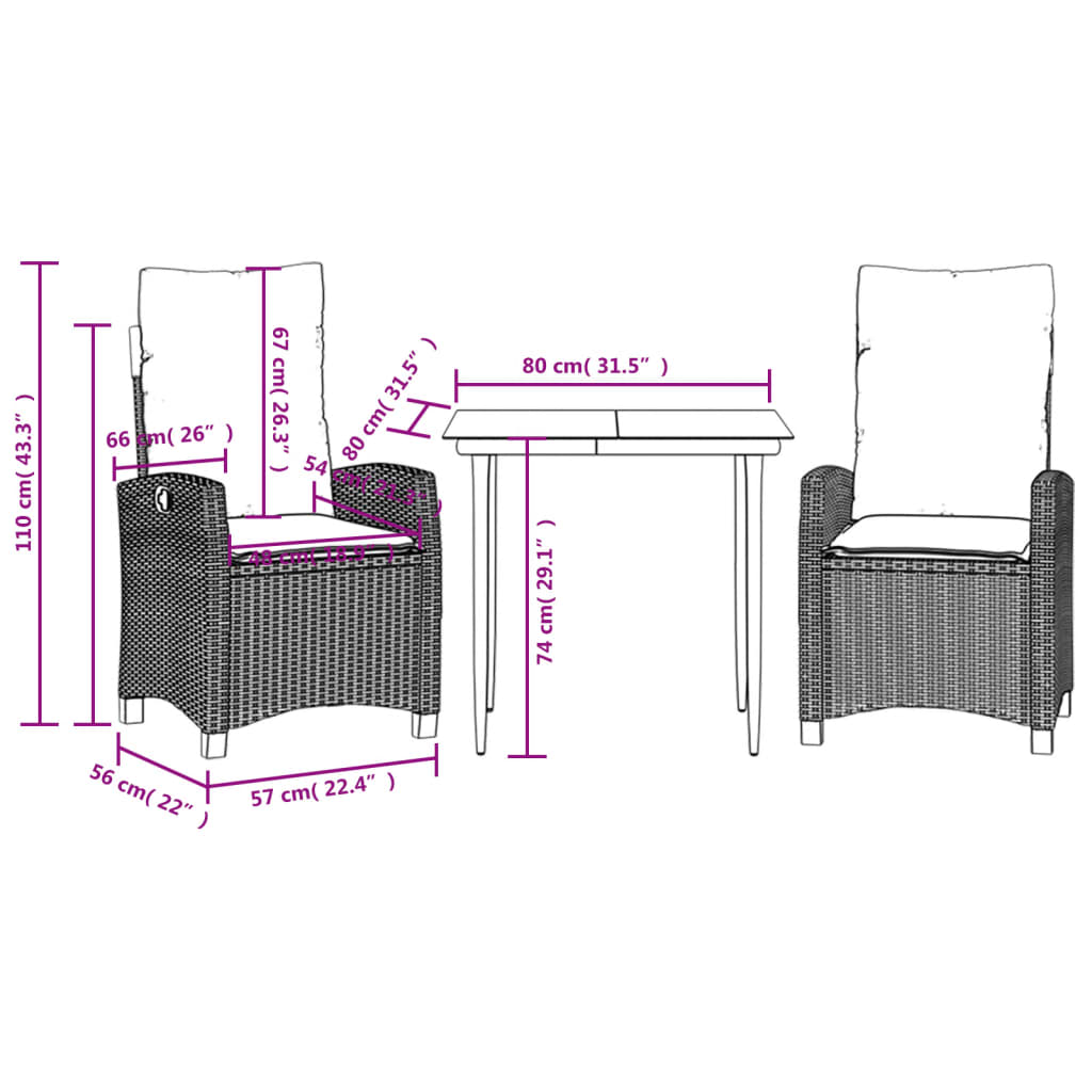 3-Delige Tuinset Met Kussens Poly Rattan Zwart