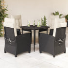 5-piece Garden Set with Cushions, Poly Rattan, Black