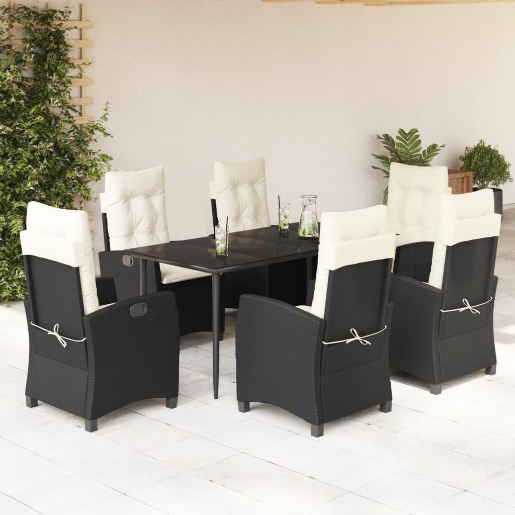 7-Delige Tuinset Met Kussens Poly Rattan Zwart