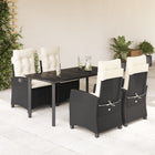5-piece Garden Set with Cushions, Poly Rattan, Black