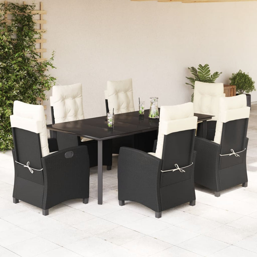 7-Delige Tuinset Met Kussens Poly Rattan Zwart 6 200 cm tafellengte