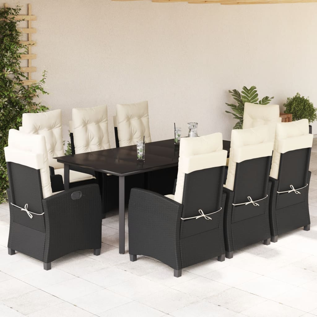 9-Delige Tuinset Poly Rattan Zwart 8 200 cm tafellengte