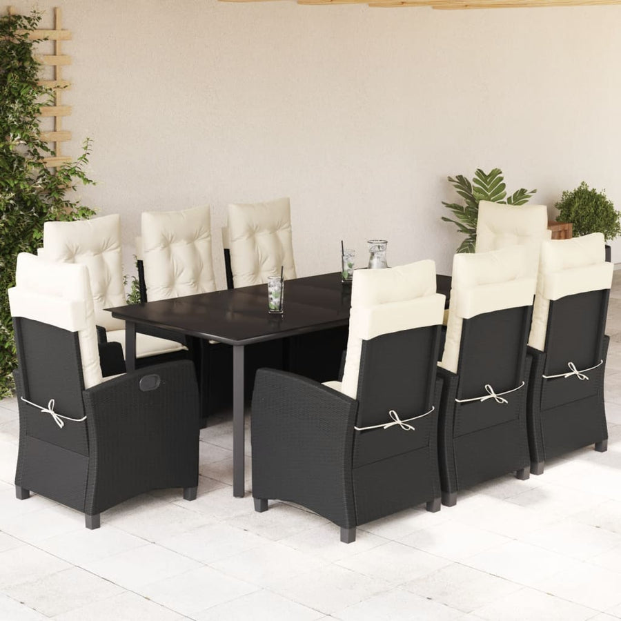 9-Delige Tuinset Poly Rattan Zwart 8 200 cm tafellengte
