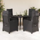 5-piece Garden Set with Cushions, Poly Rattan, Black