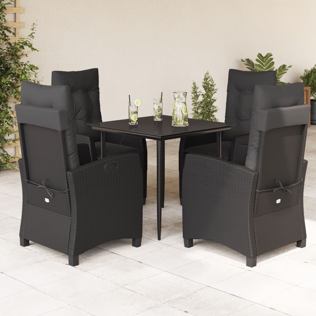 5-Delige Tuinset Met Kussens Poly Rattan Zwart