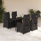 5-piece Garden Set with Cushions, Poly Rattan, Black