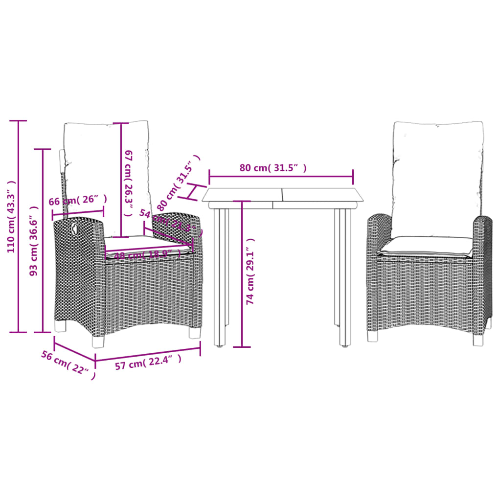3-Delige Tuinset Met Kussens Poly Rattan Zwart