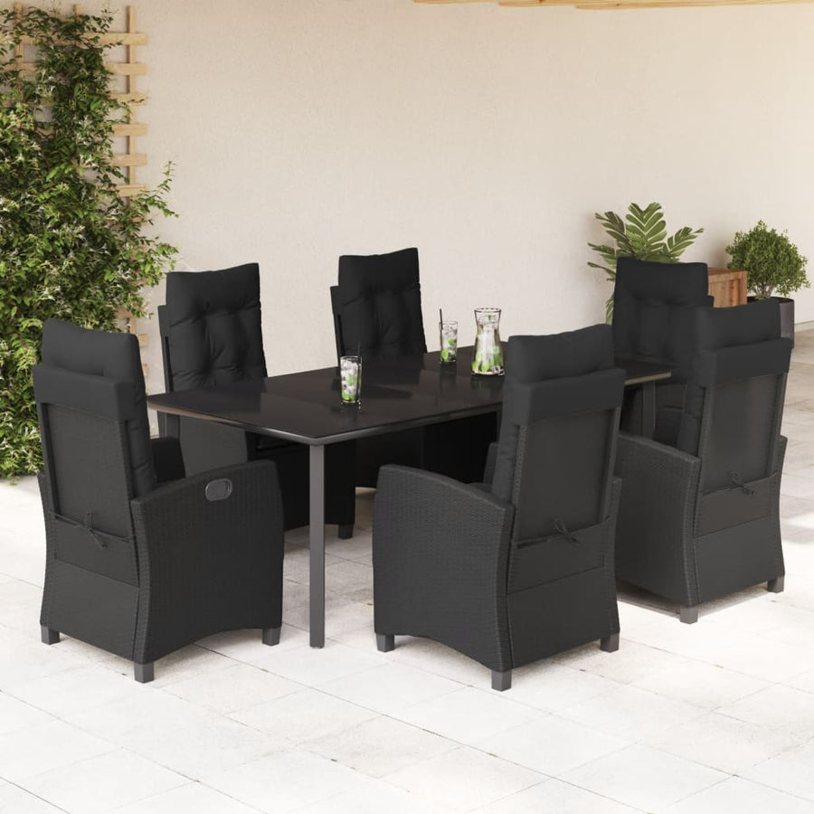 7-Delige Tuinset Met Kussens Poly Rattan Zwart 6 200 cm tafellengte