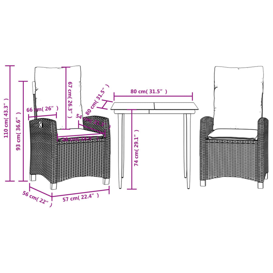 3-Delige Tuinset Met Kussens Poly Rattan Bruin