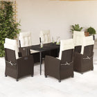 7-piece Poly Rattan Garden Set with Cushions Brown
