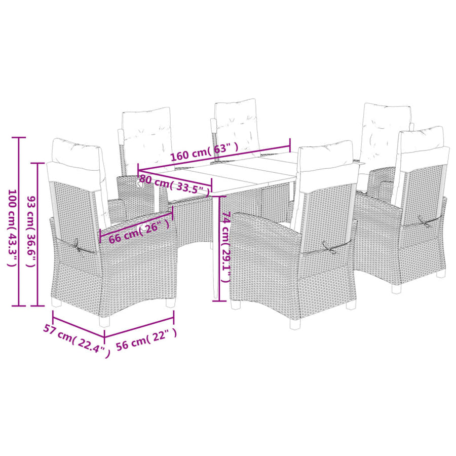 7-Delige Tuinset Met Kussens Poly Rattan Bruin