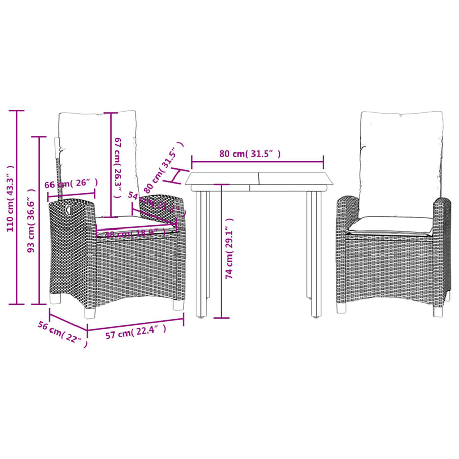 3-Delige Tuinset Met Kussens Poly Rattan Bruin