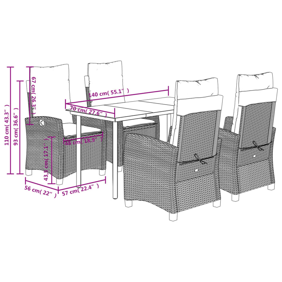 5-Delige Tuinset Met Kussens Poly Rattan Bruin