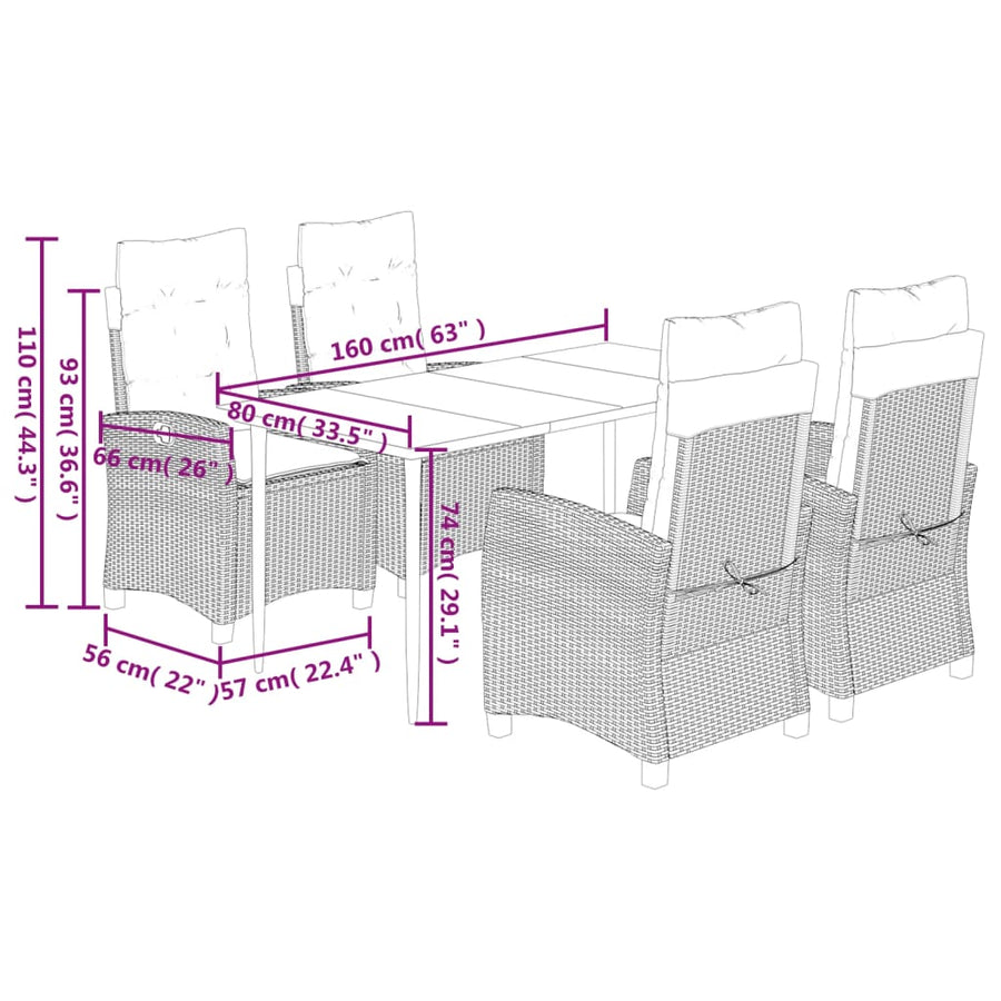 5-Delige Tuinset Met Kussens Poly Rattan Bruin