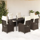 7-piece Poly Rattan Garden Set with Cushions Brown