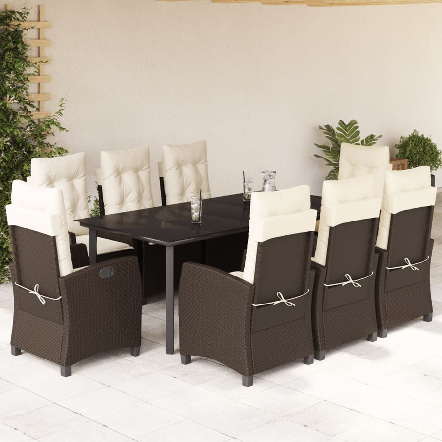 9-Delige Tuinset Met Kussens Poly Rattan Bruin 8 200 cm tafellengte