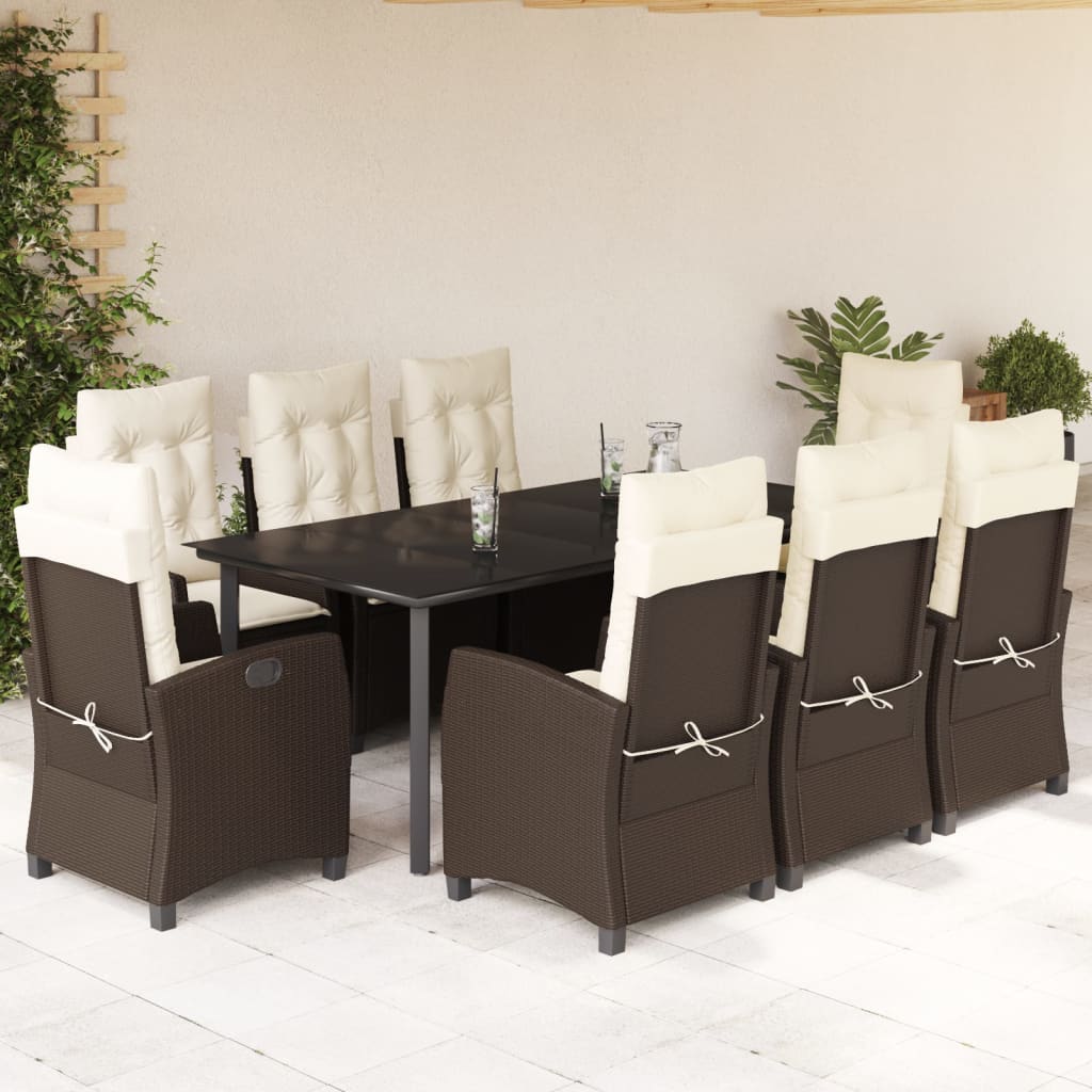 9-Delige Tuinset Met Kussens Poly Rattan Bruin 8 200 cm tafellengte