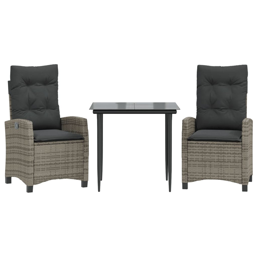 3-Delige Tuinset Met Kussens Poly Rattan Grijs