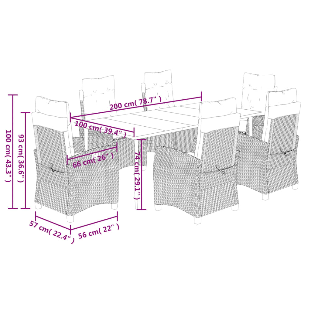7-Delige Tuinset Met Kussens Poly Rattan Grijs