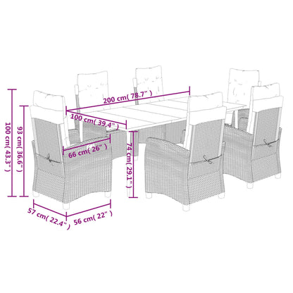 7-Delige Tuinset Met Kussens Poly Rattan Grijs