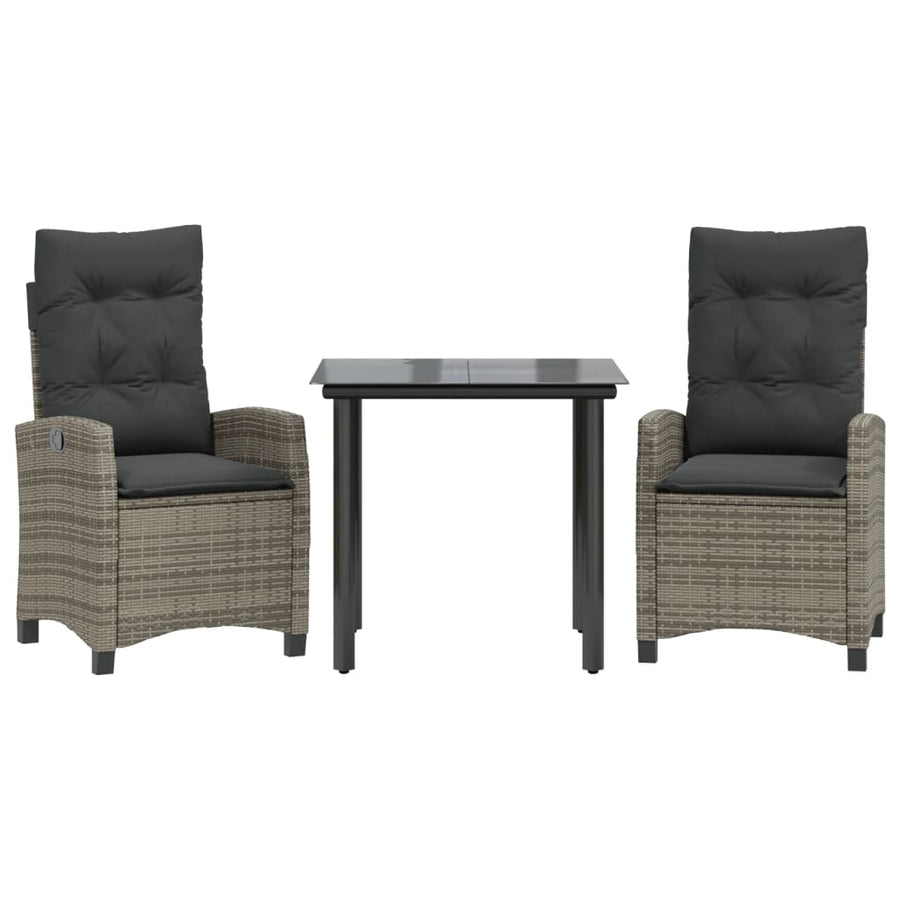 3-Delige Tuinset Met Kussens Poly Rattan Grijs