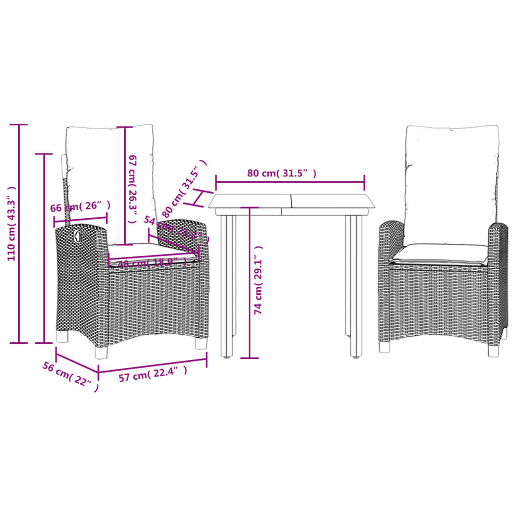 3-Delige Tuinset Met Kussens Poly Rattan Grijs