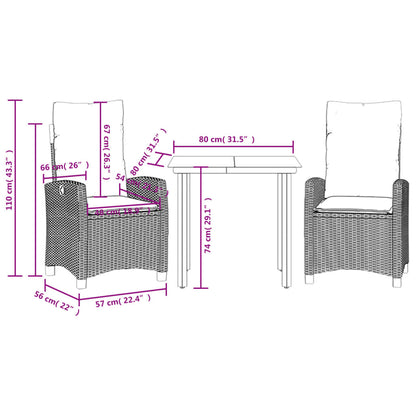 3-Delige Tuinset Met Kussens Poly Rattan Grijs