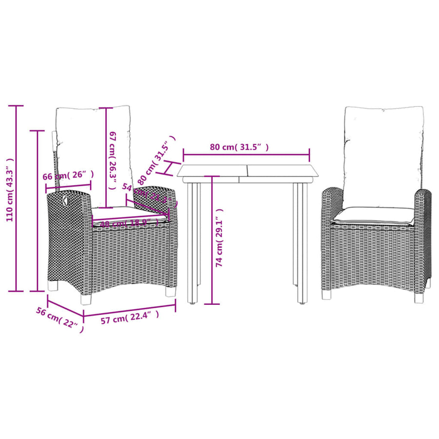 3-Delige Tuinset Met Kussens Poly Rattan Grijs