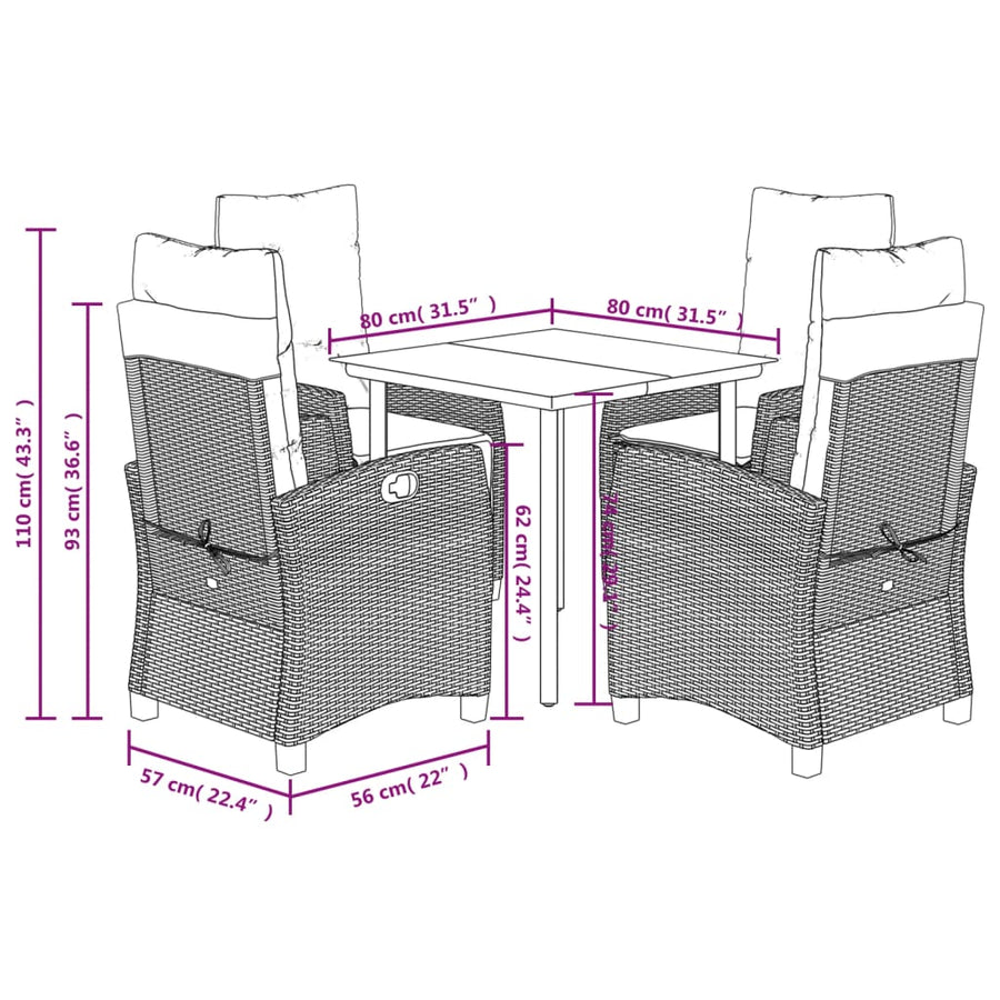 5-Delige Tuinset Met Kussens Poly Rattan Grijs