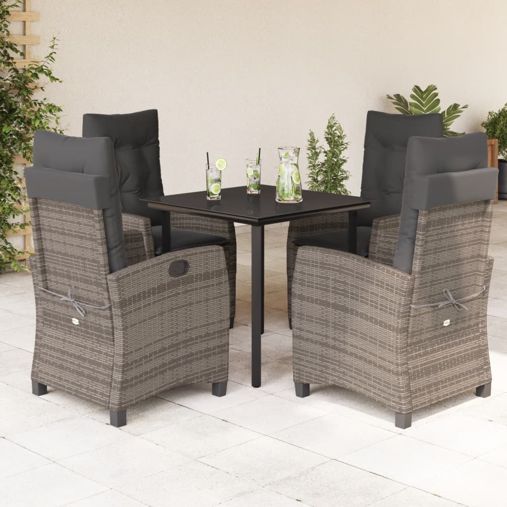 5-Delige Tuinset Met Kussens Poly Rattan Grijs