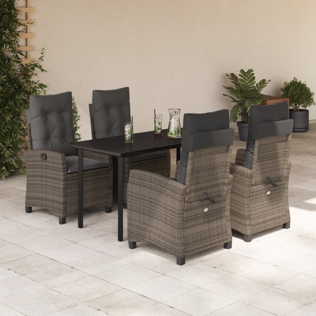 5-Delige Tuinset Met Kussens Poly Rattan Grijs