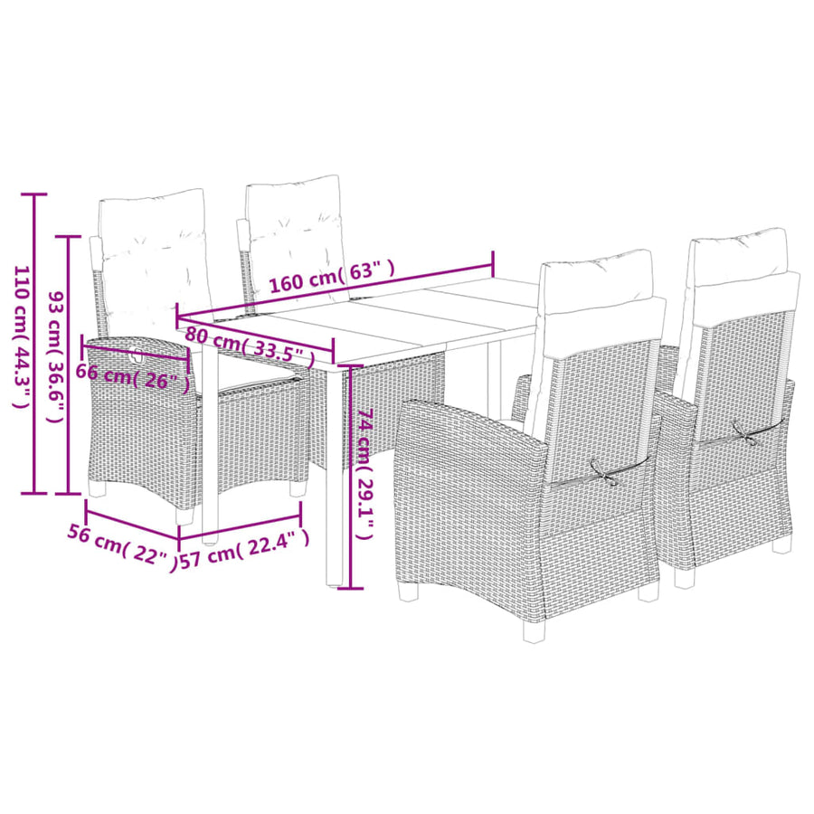 5-Delige Tuinset Met Kussens Poly Rattan Grijs