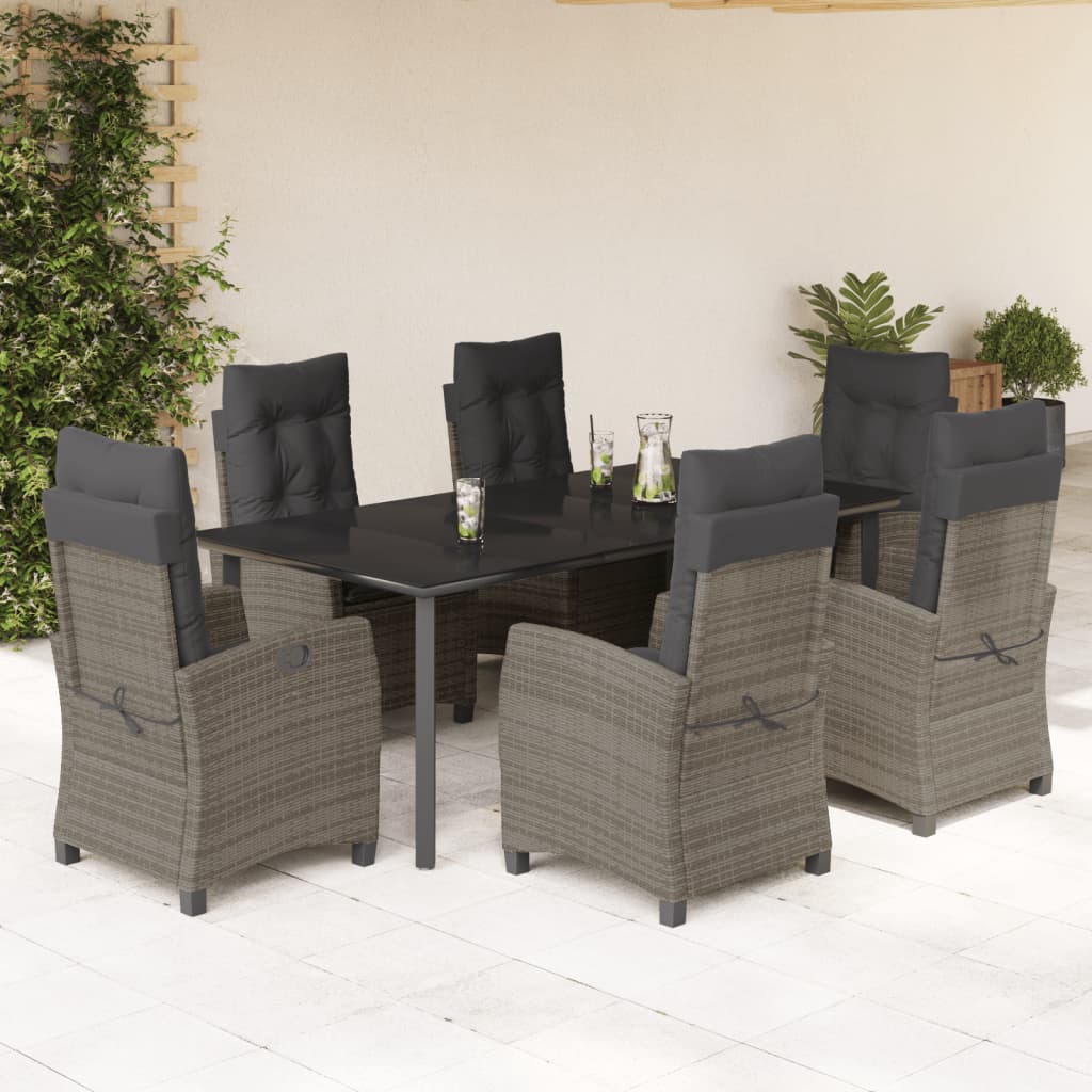 7-Delige Tuinset Met Kussens Poly Rattan Grijs