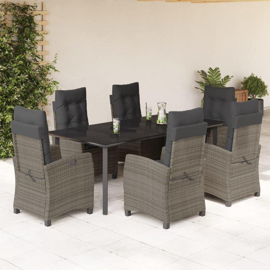 7-Delige Tuinset Met Kussens Poly Rattan Grijs 6 200 cm tafellengte