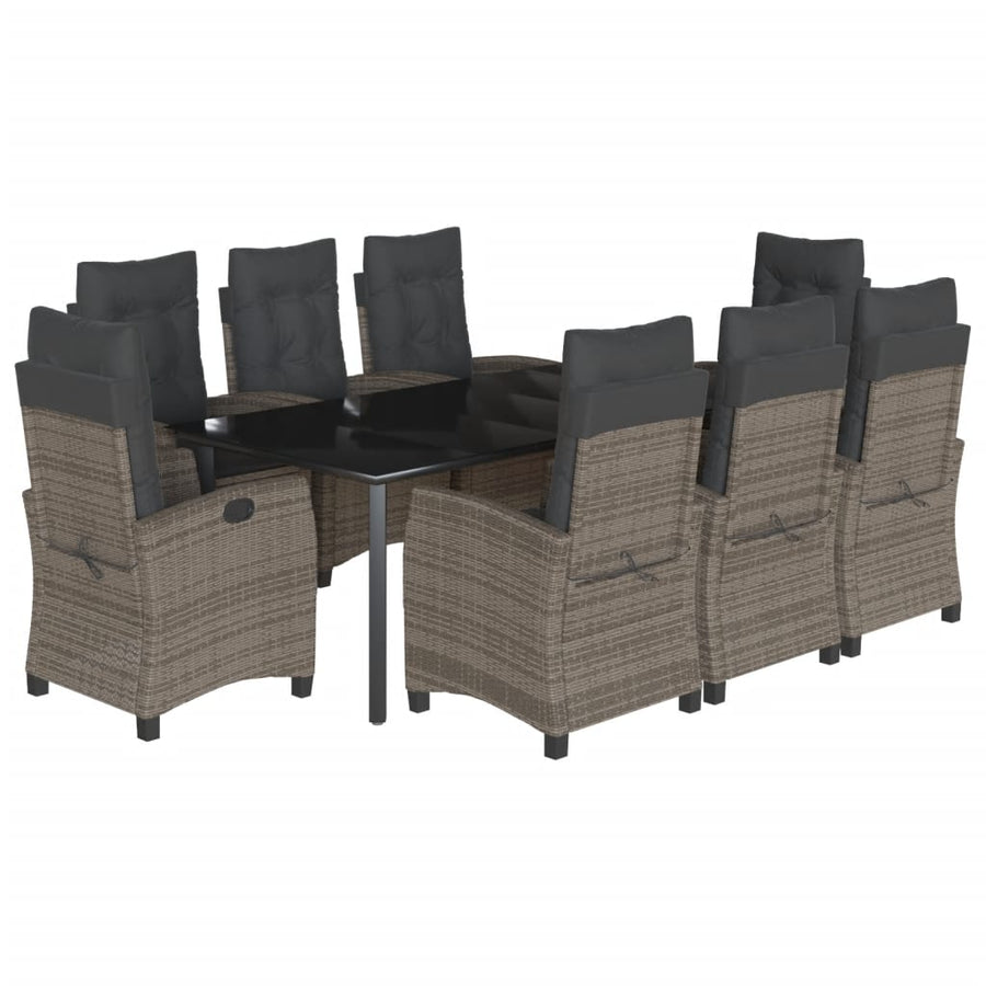 9-Delige Tuinset Met Kussens Poly Rattan Grijs 8 200 cm tafellengte