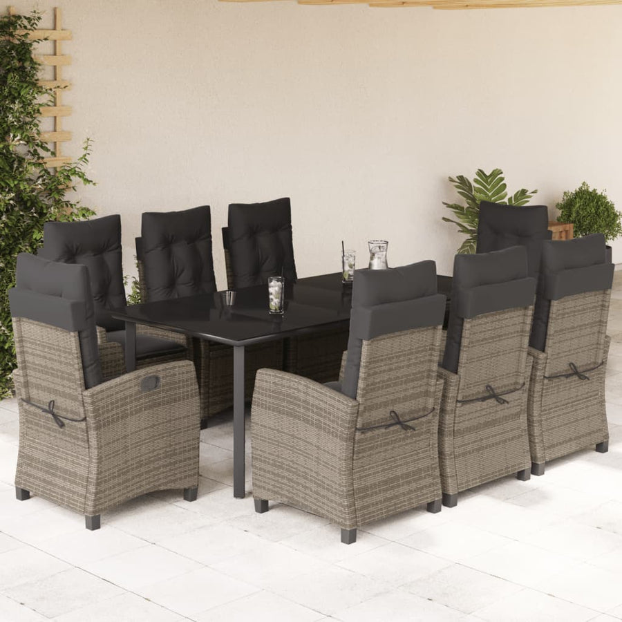 9-Delige Tuinset Met Kussens Poly Rattan Grijs 8 200 cm tafellengte