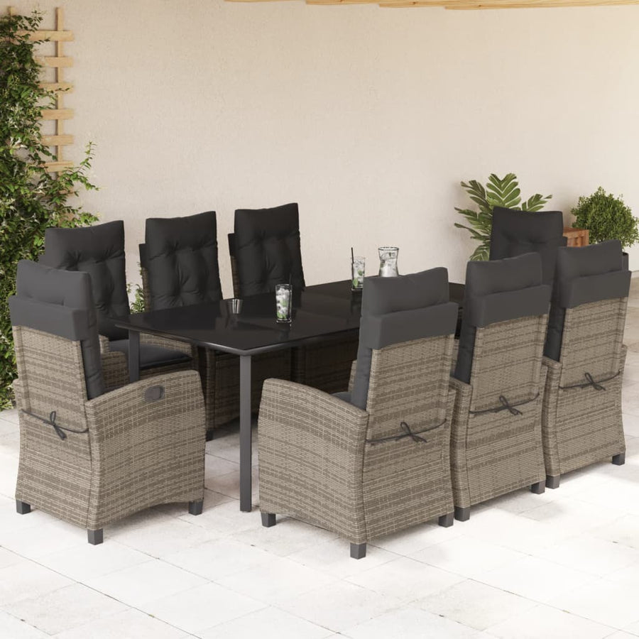 9-Delige Tuinset Met Kussens Poly Rattan Grijs 8 200 cm tafellengte