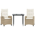 3-piece Garden Lounge Set with Cushions, Poly Rattan, Beige