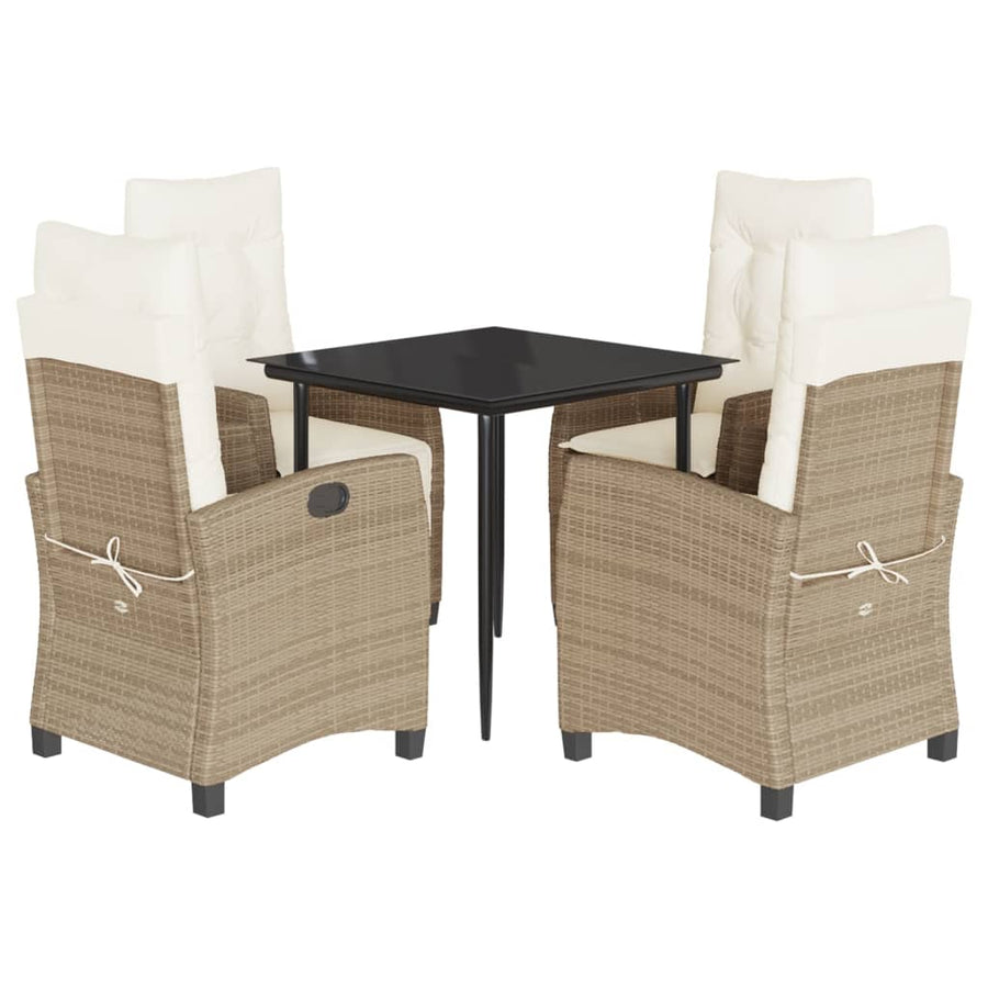 5-delige Tuinset met kussens poly rattan beige