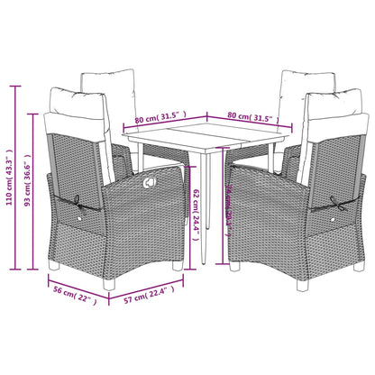 5-delige Tuinset met kussens poly rattan beige