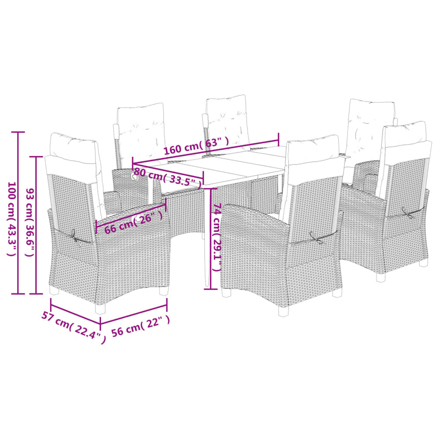 7-Delige Tuinset Met Kussens Poly Rattan Beige