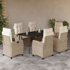 7-Piece Poly Rattan Garden Furniture Set with Cushions - Beige