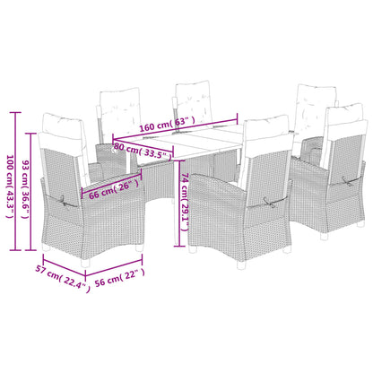7-delige Tuinset met kussens poly rattan beige