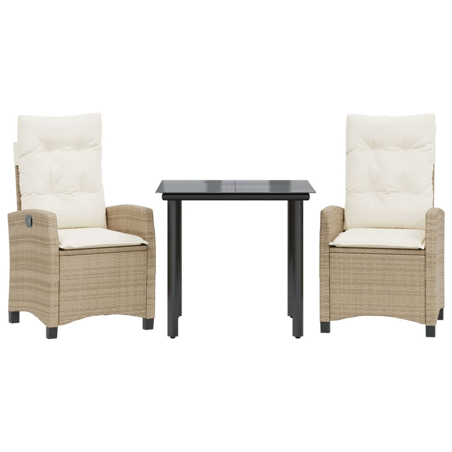 3-Delige Tuinset Met Kussens Poly Rattan Beige