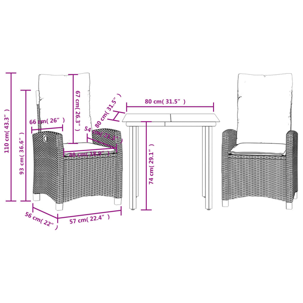 3-Delige Tuinset Met Kussens Poly Rattan Beige