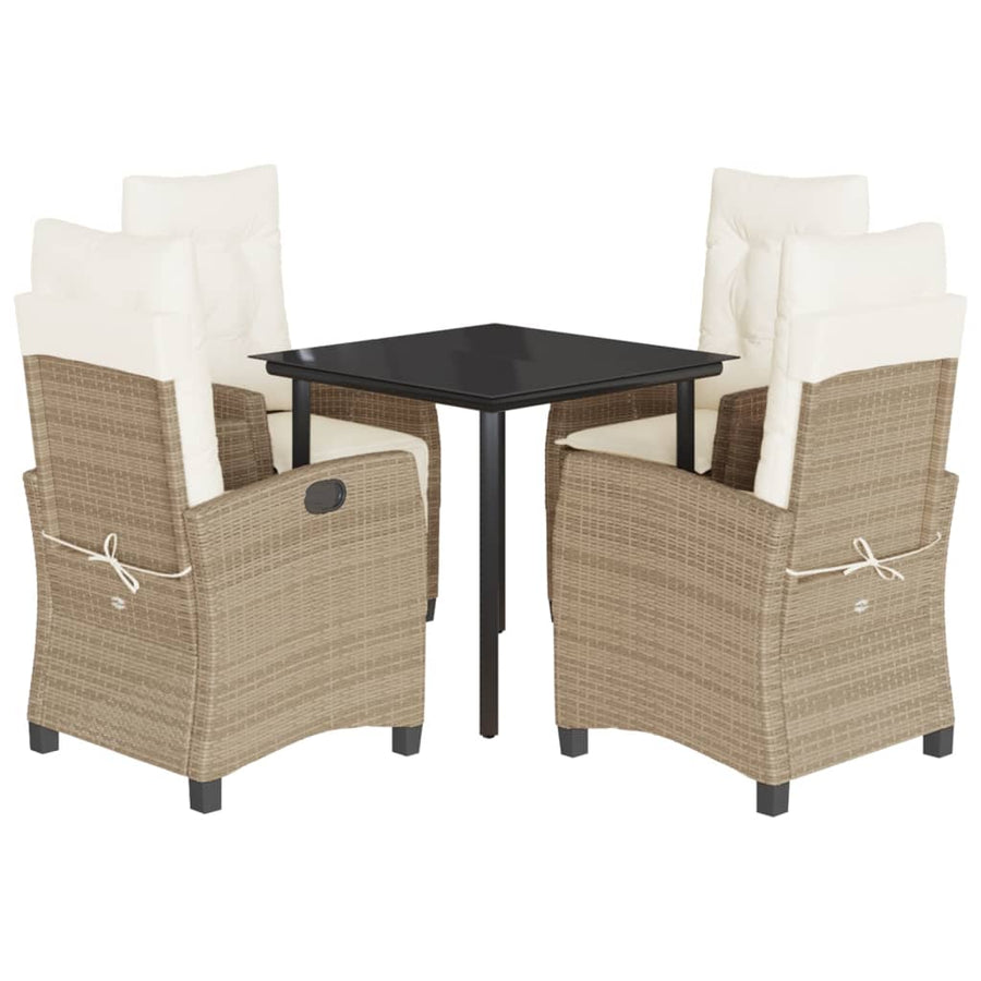 5-delige Tuinset met kussens poly rattan beige