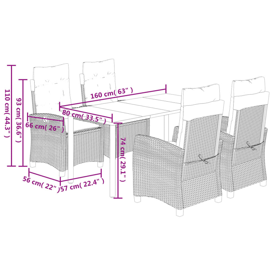 5-Delige Tuinset Met Kussens Poly Rattan Beige