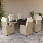 7-Piece Poly Rattan Garden Furniture Set with Cushions - Beige