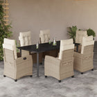 7-Piece Poly Rattan Garden Furniture Set with Cushions - Beige